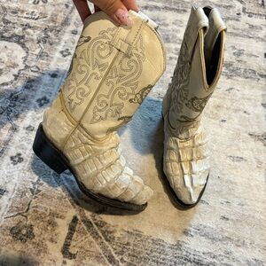 Vintage Kids crocodile Skin Cowboy Boots Size 9C Genuine Exotic Western